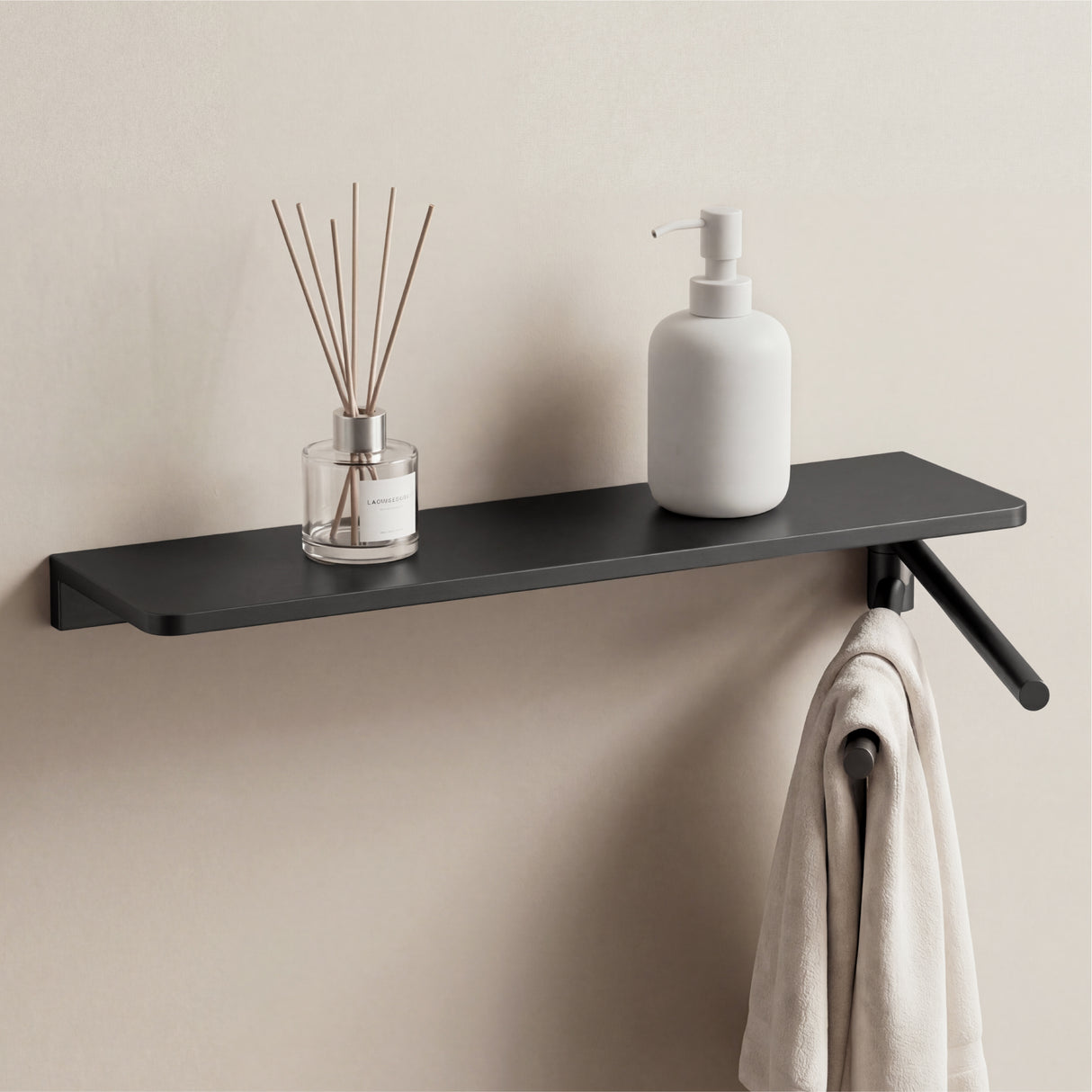 glasvilla Duschablage zum Bohren, Duschregal mit 2 Handtuchstangen aus Aluminiumlegierung, Badezimmerablage zur Wandmontage, Badezimmer Organizer Reglo-19