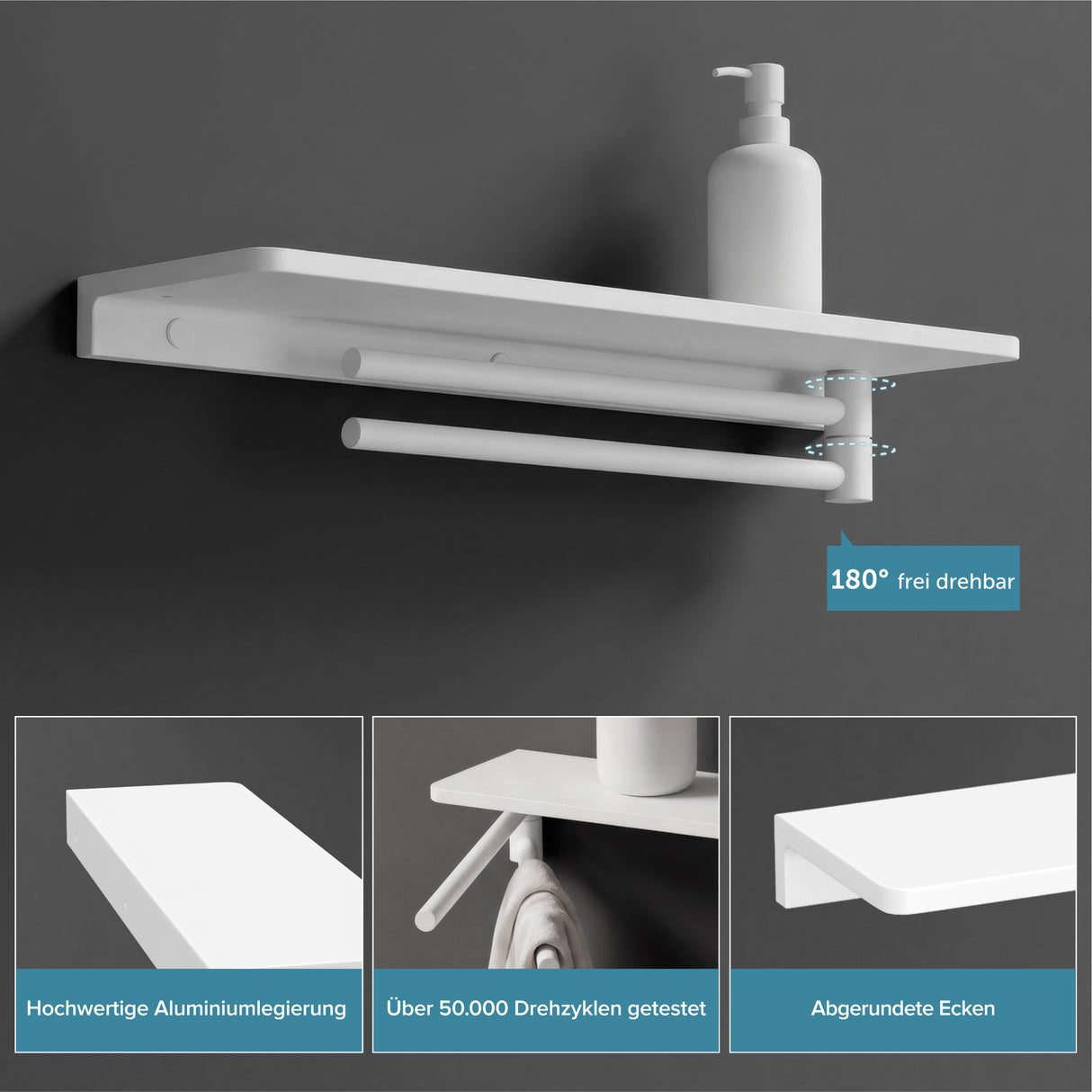 glasvilla Duschablage zum Bohren, Duschregal mit 2 Handtuchstangen aus Aluminiumlegierung, Badezimmerablage zur Wandmontage, Badezimmer Organizer Reglo-19