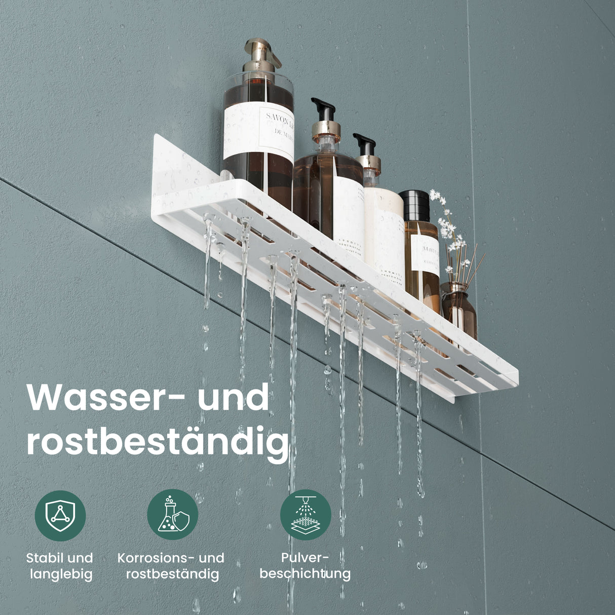 glasvolla Duschablage ohne Bohren, Duschregal magnetisch, selbstklebende Badezimmerablage zur Wandmontage 60cm Reglo-01