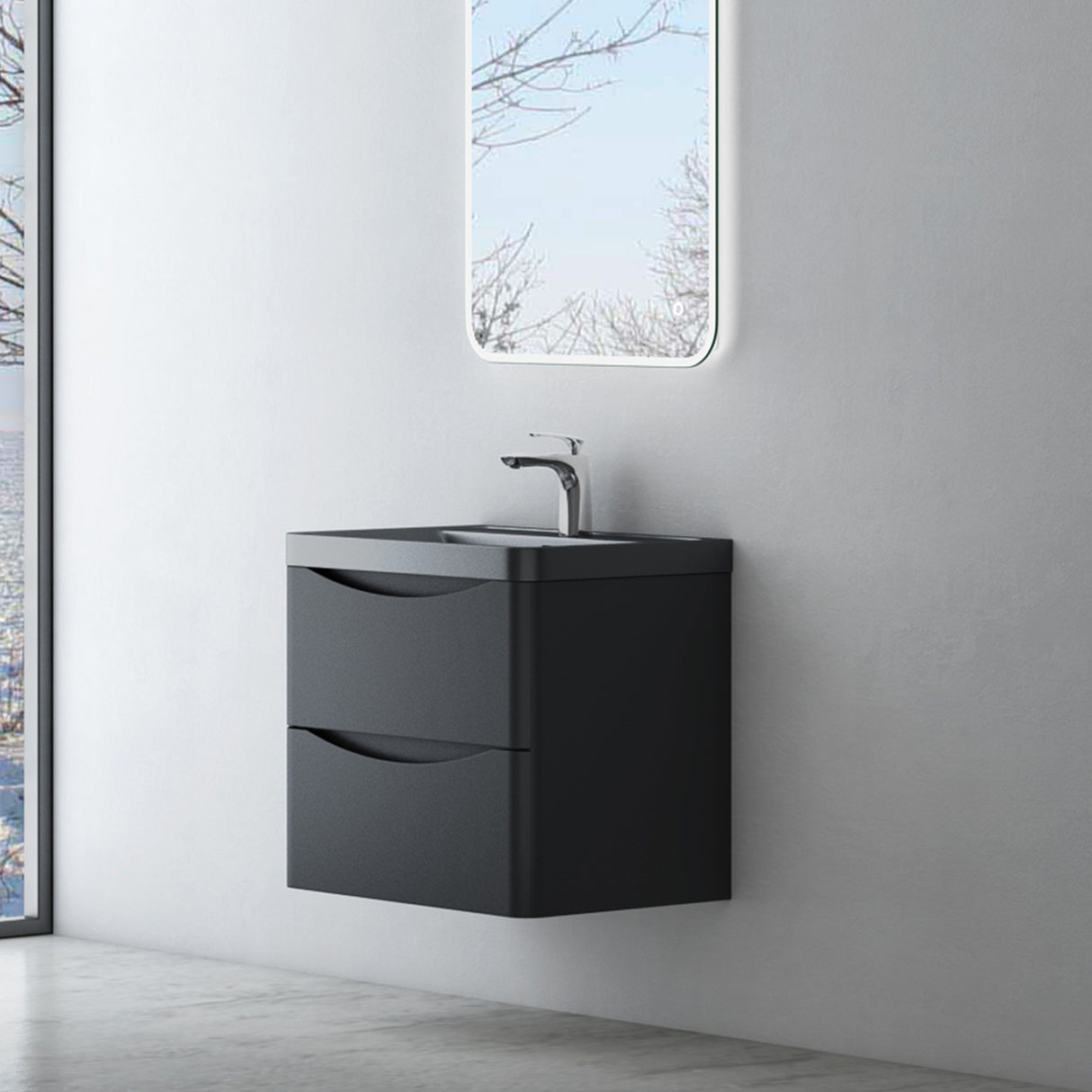 glasvilla Badmöbel set Waschtisch mit Unterschrank Waschbeckenunterschrank mit Softclose Schubladen inkl. Waschbecken 60cm Smile