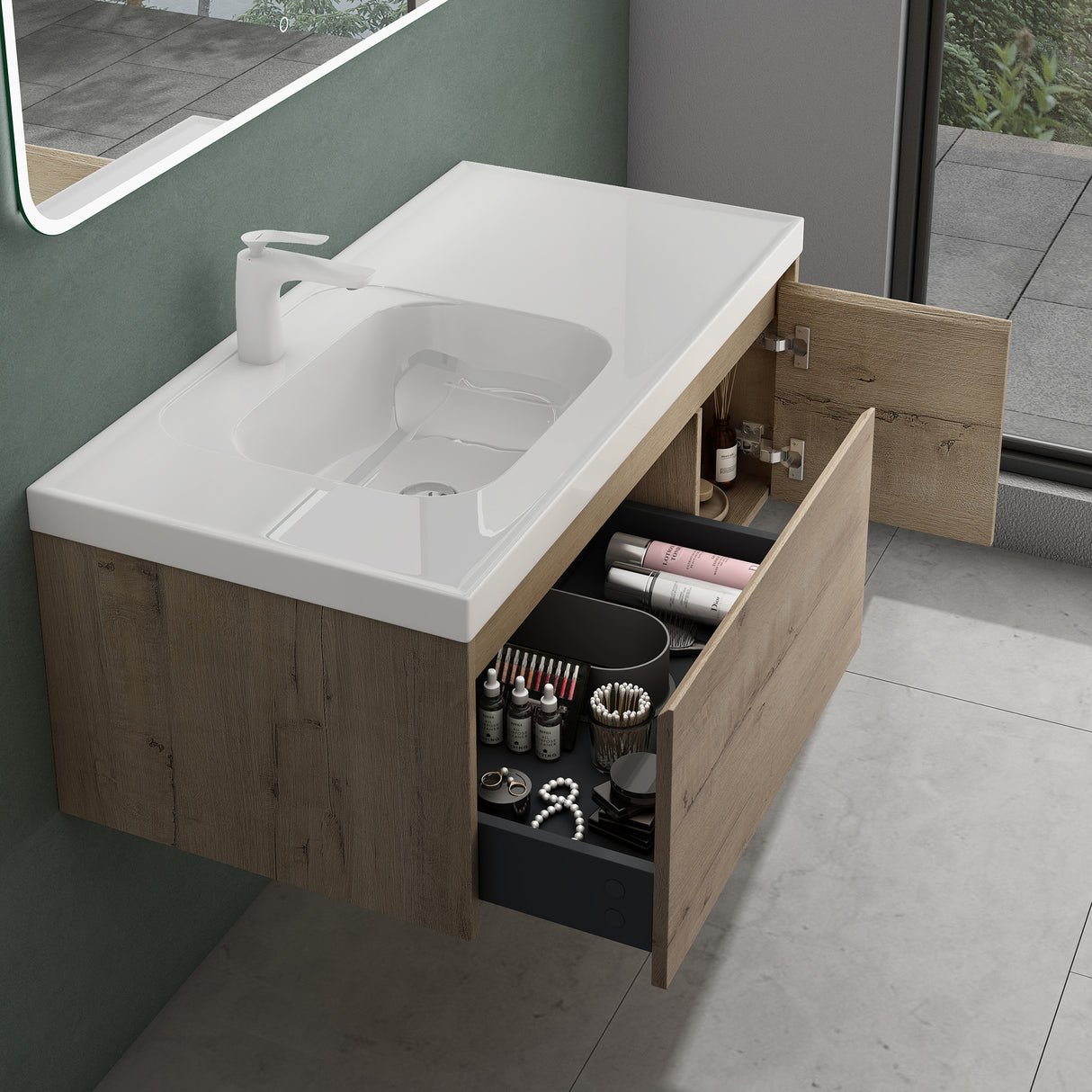 glasvilla Mobile Bagno Sospeso con Lavabo Mobiletto da Bagno con Lavabo da Marmo fuso Salerno