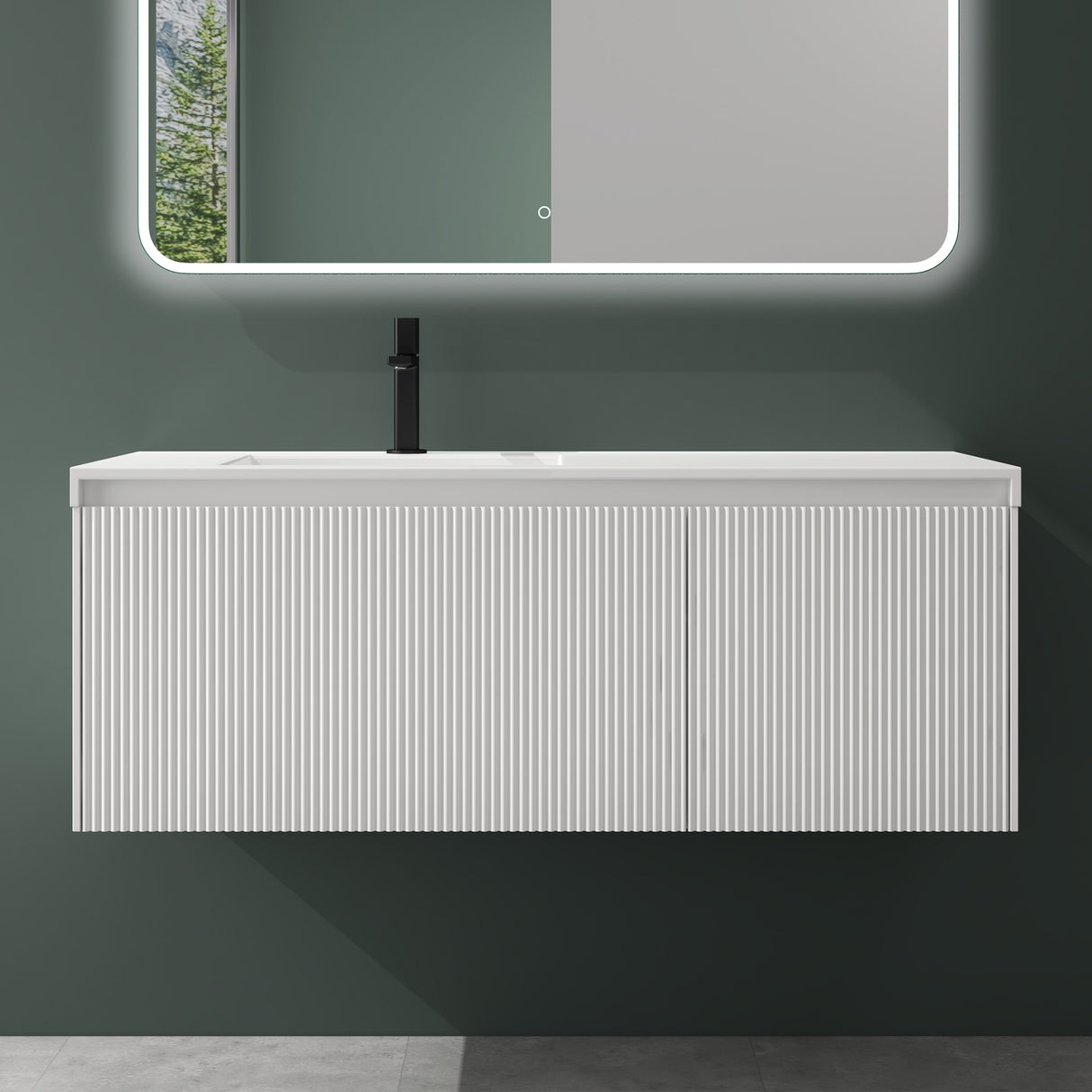glasvilla Mobile Bagno Sospeso 120cm Mobiletto da Bagno con Cassetto di Soft-close Mobile da Bagno Include Lavabo Marmo fuso Santa