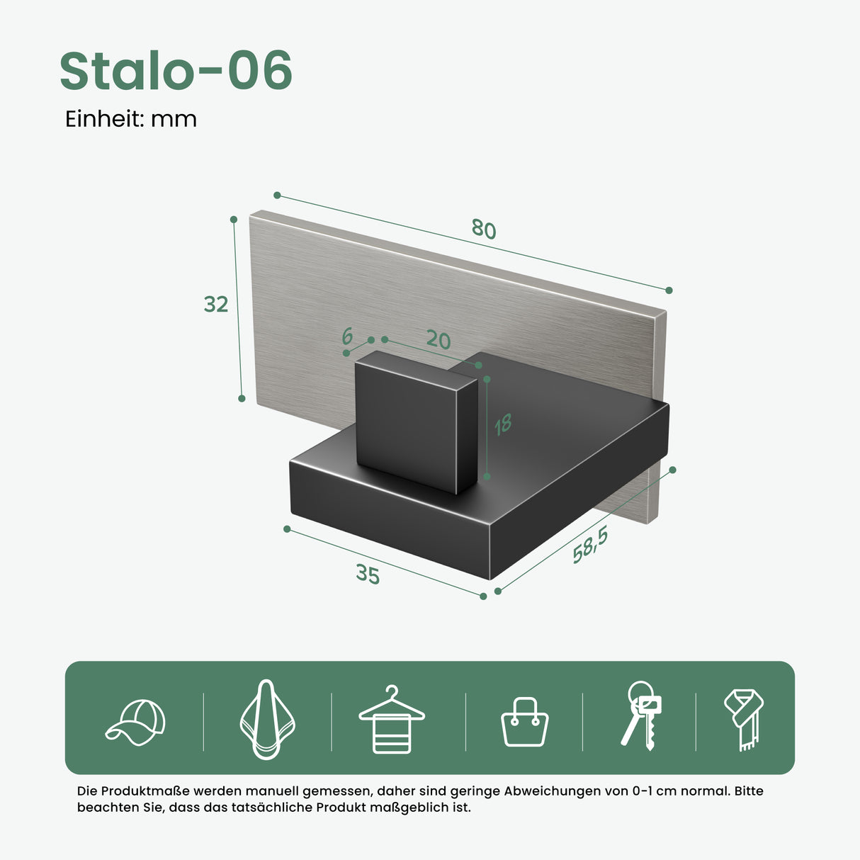 glasvilla Appendiabiti da Parete in Acciaio Inossidabile 304, Attaccapanni da Muro per Camera da Letto, Ingresso, Cucina, Stalo-06+Stalo-07
