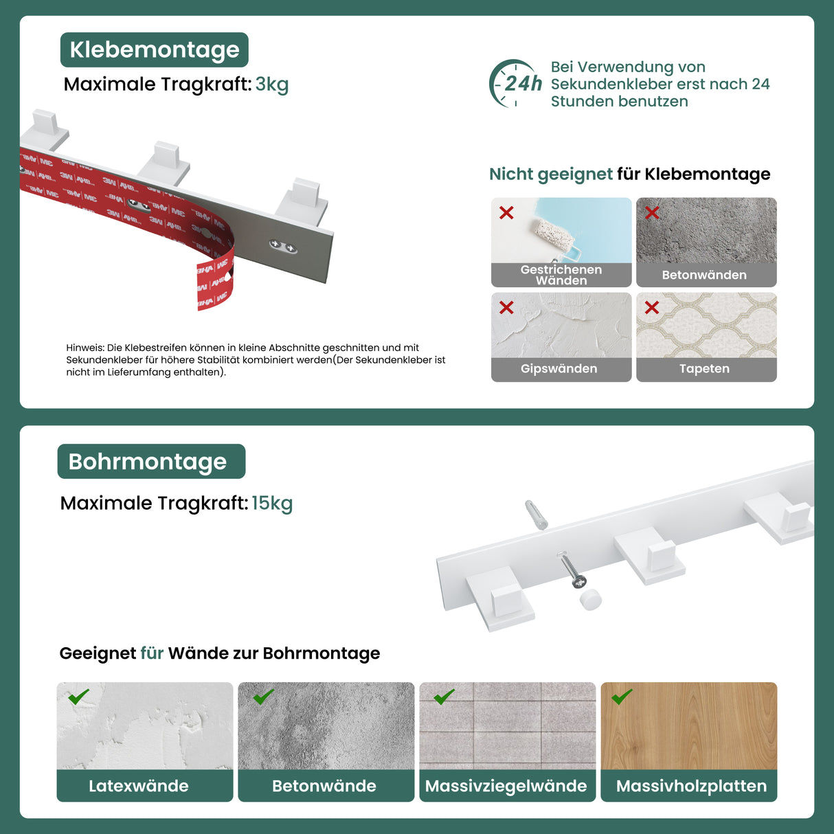 glasvilla Appendiabiti da Parete in Acciaio Inossidabile 304, Attaccapanni da Muro per Camera da Letto, Ingresso, Cucina, Stalo-06+Stalo-07