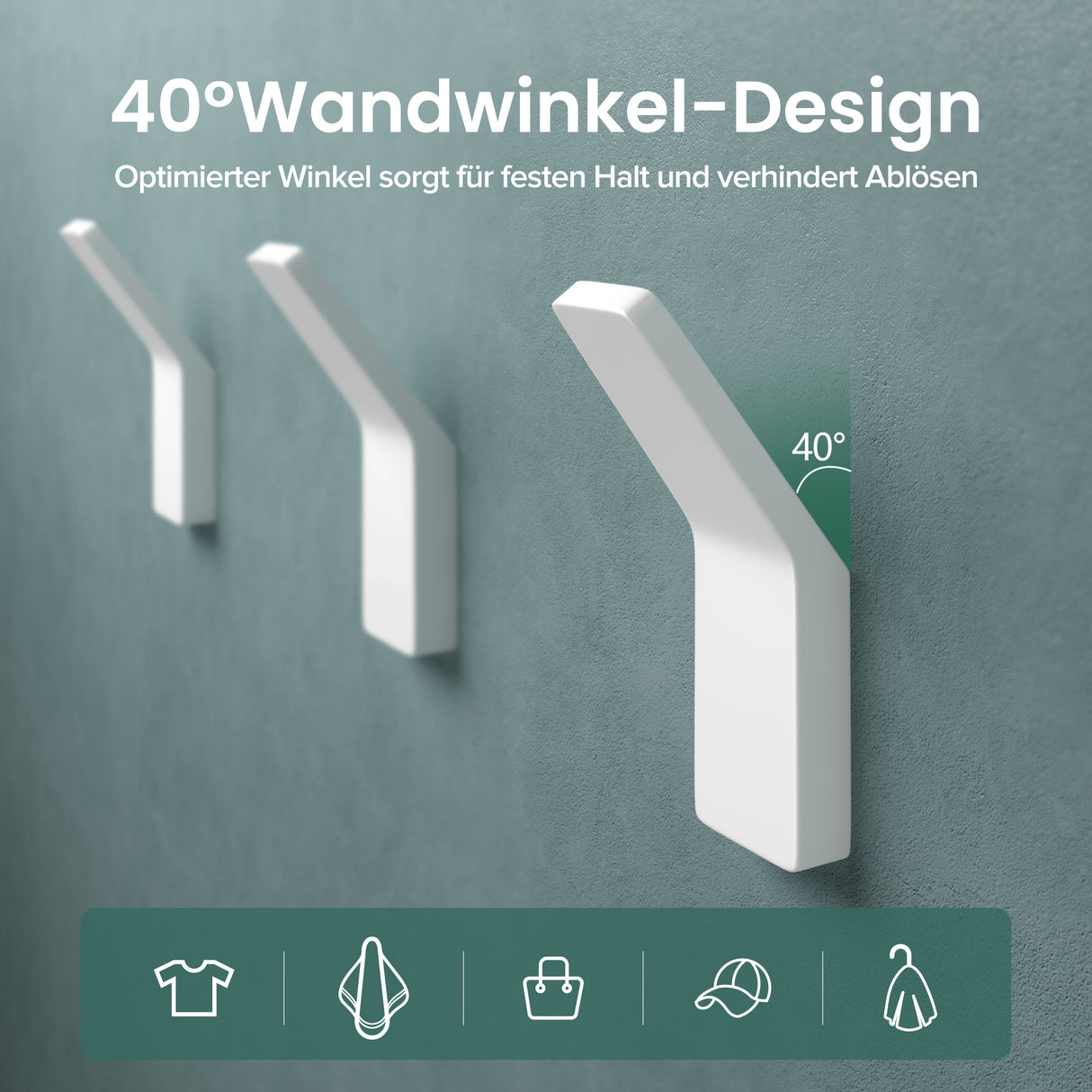 glasvilla Kleiderhaken Garderobenhaken 4 Stück, Wandhaken zum Bohren oder Kleben für Schlafzimmer, Badezimmer, Kleiderschrank, Wohnzimmer Stalo-13