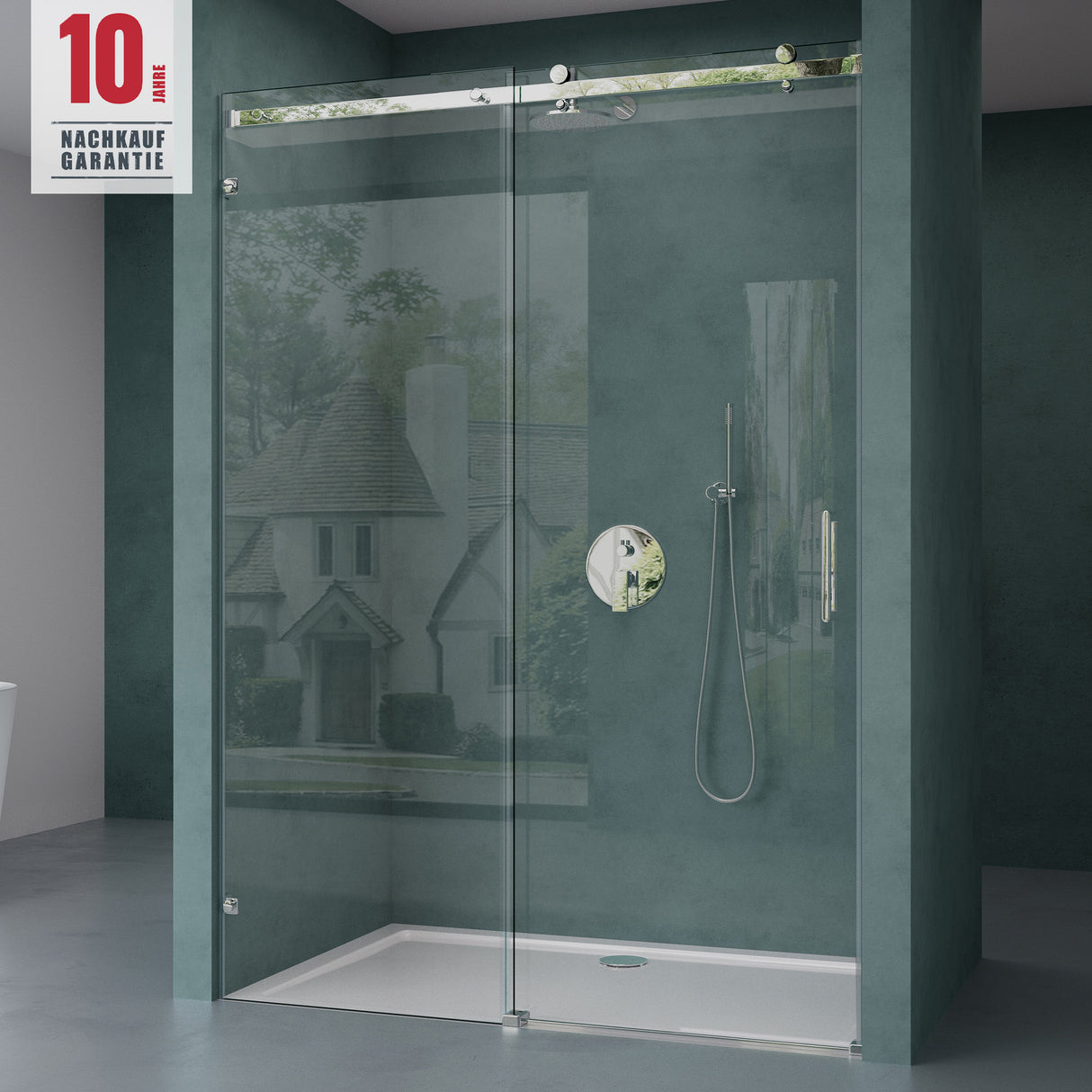 Porte de douche glasvilla Porte de niche Douche Cloison de douche Cabine de douche Porte coulissante ESG 8 mm en verre transparent avec fixation NANO 4 points Teramo04-2