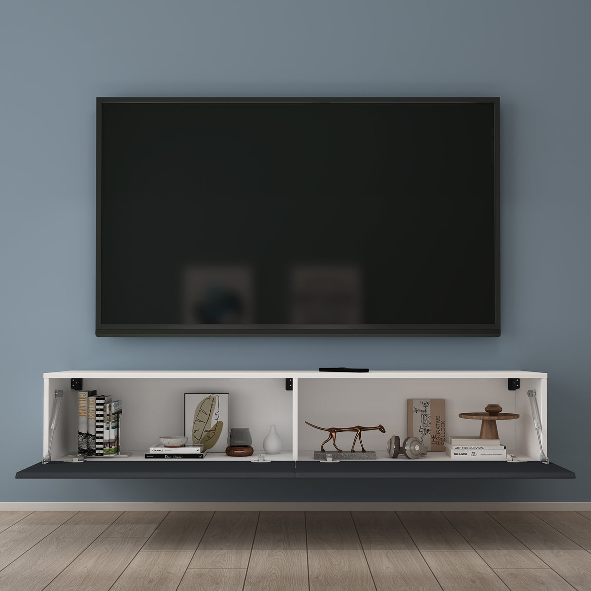 Table TV glasvilla Meuble TV Meuble TV Poignée dissimulée avec fermeture en douceur Meuble mural bas pour salon Meuble TV02