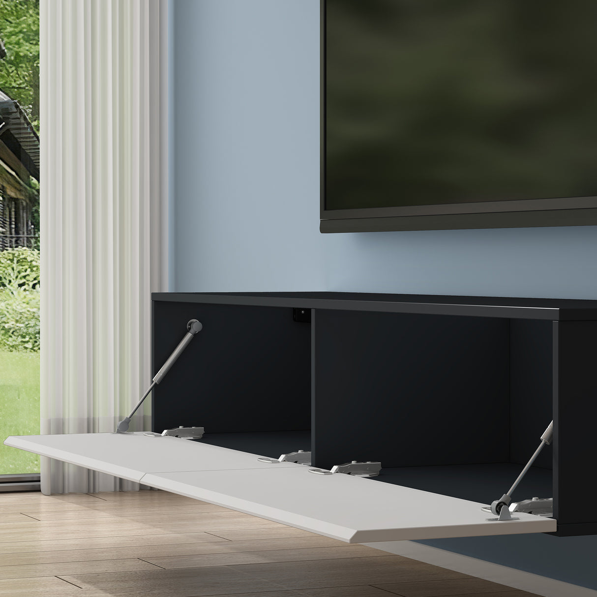 Table TV glasvilla Meuble TV Meuble TV Poignée dissimulée avec fermeture en douceur Meuble mural bas pour salon Meuble TV02