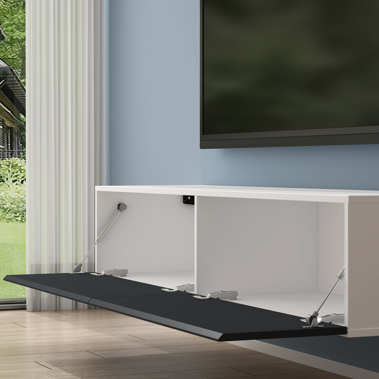 Table TV glasvilla Meuble TV Meuble TV Poignée dissimulée avec fermeture en douceur Meuble mural bas pour salon Meuble TV02