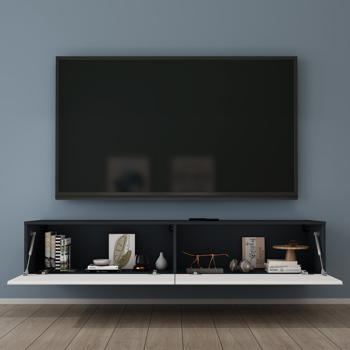 Table TV glasvilla Meuble TV Meuble TV Poignée dissimulée avec fermeture en douceur Meuble mural bas pour salon Meuble TV02