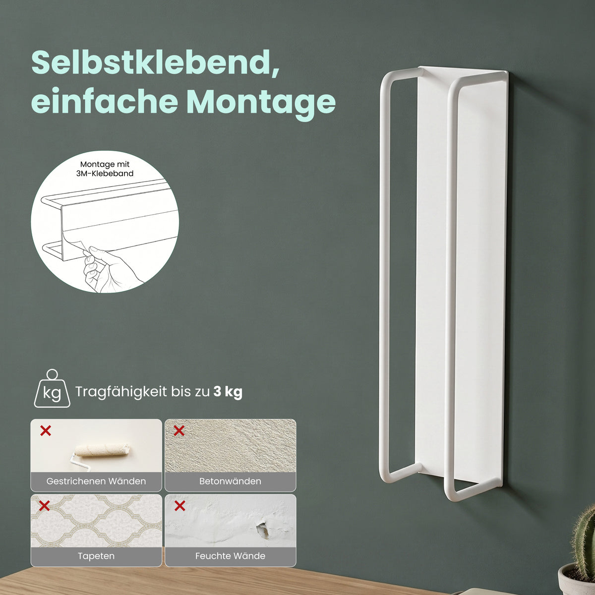 Glasvilla Handtuchhalter ohne Bohren , Badetuchhalter Selbstklebend, Handtuchaufbewahrung für Küche und Bad, Tavrin-03
