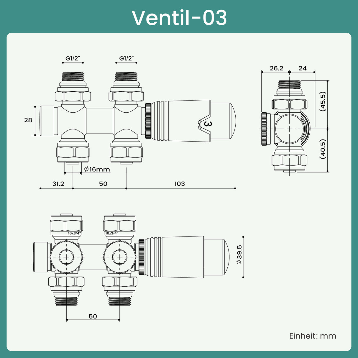 glasvilla Robinet de Radiateur avec Régulateur et Réglage de la Température de 6° à 28° Robinet Thermostatique