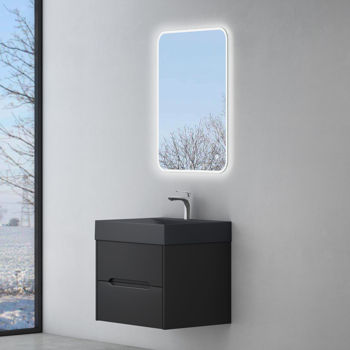 glasvilla Mobile Bagno Sospeso con Cassetti di Soft-close Mobiletto da Bagno con Lavabo da Marmo fuso Yoga