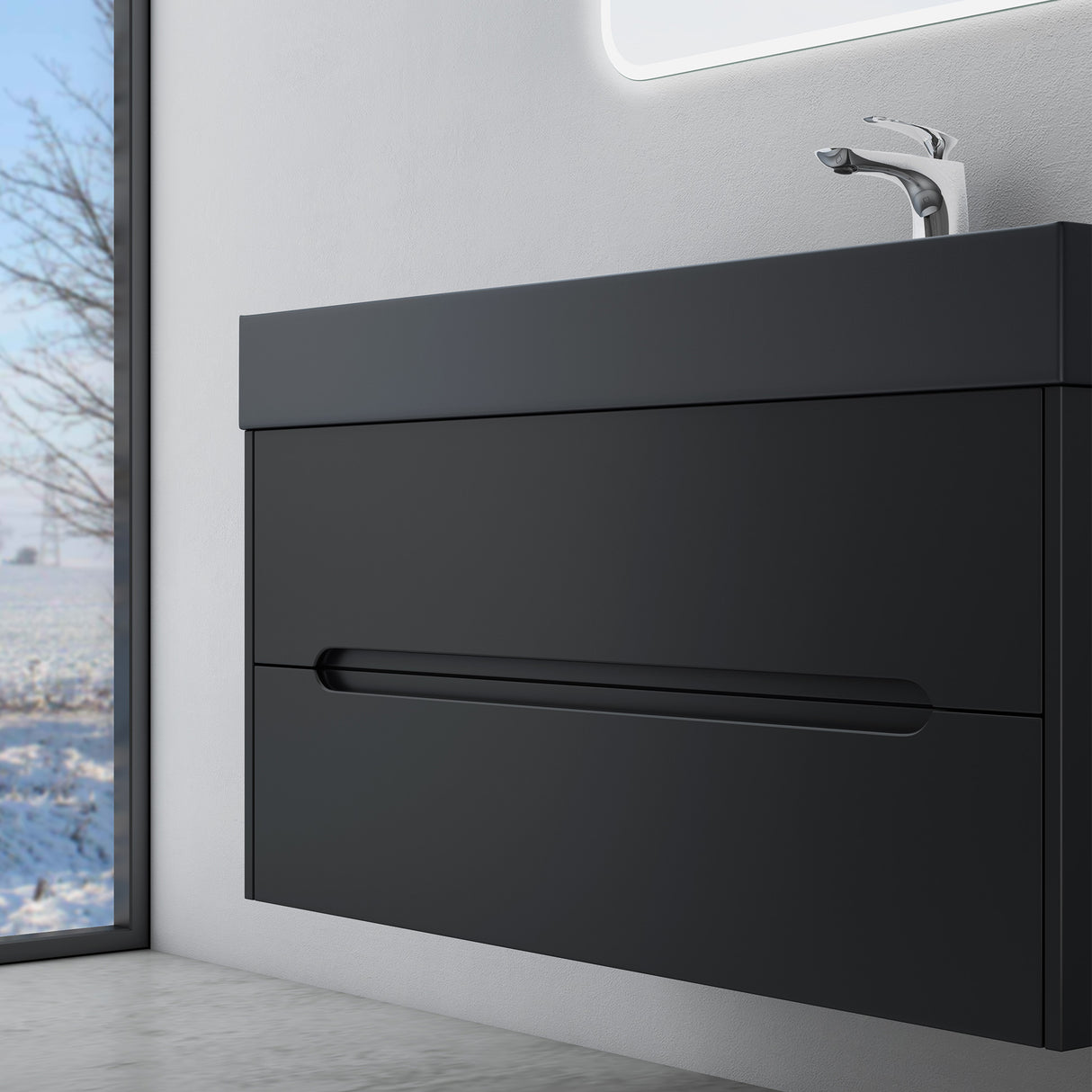 glasvilla Mobile Bagno Sospeso con Cassetti di Soft-close Mobiletto da Bagno con Lavabo da Marmo fuso Yoga