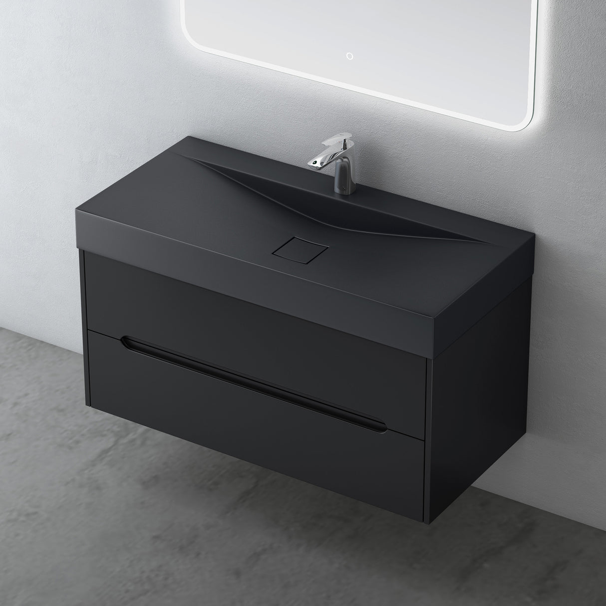 glasvilla Mobile Bagno Sospeso con Cassetti di Soft-close Mobiletto da Bagno con Lavabo da Marmo fuso Yoga