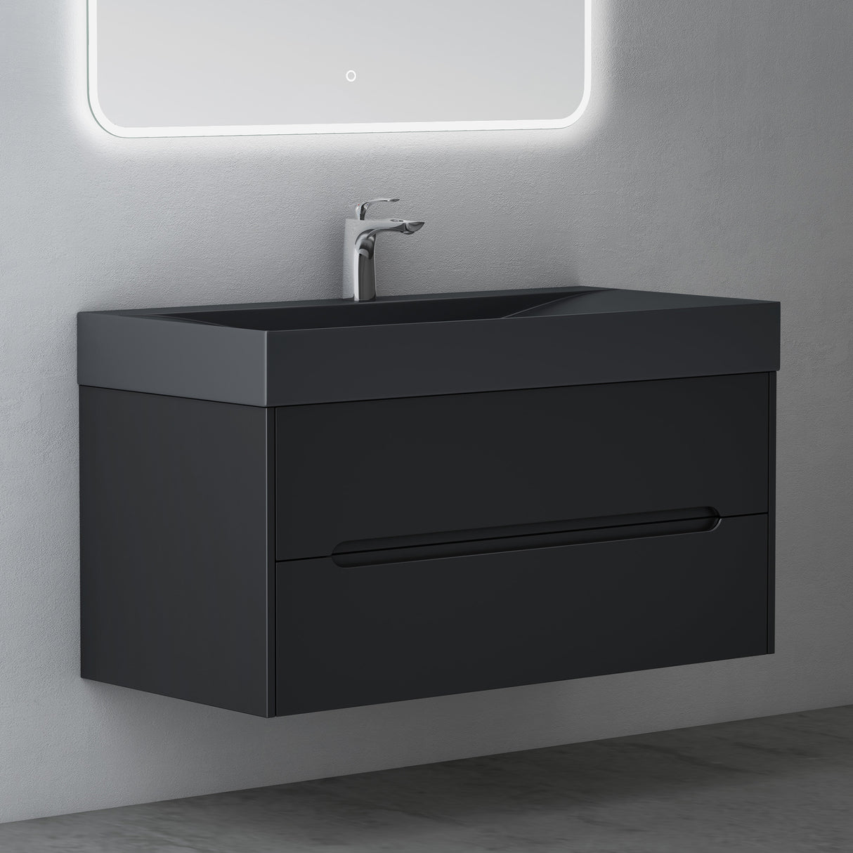 glasvilla Mobile Bagno Sospeso con Cassetti di Soft-close Mobiletto da Bagno con Lavabo da Marmo fuso Yoga