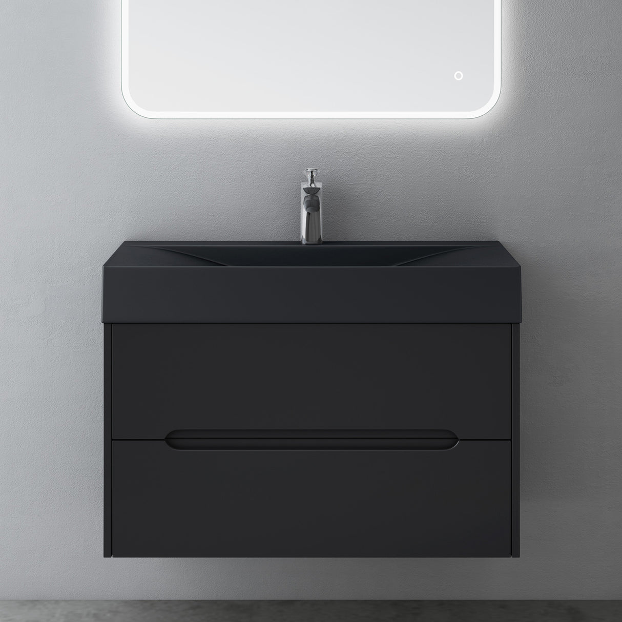 glasvilla Mobile Bagno Sospeso con Cassetti di Soft-close Mobiletto da Bagno con Lavabo da Marmo fuso Yoga