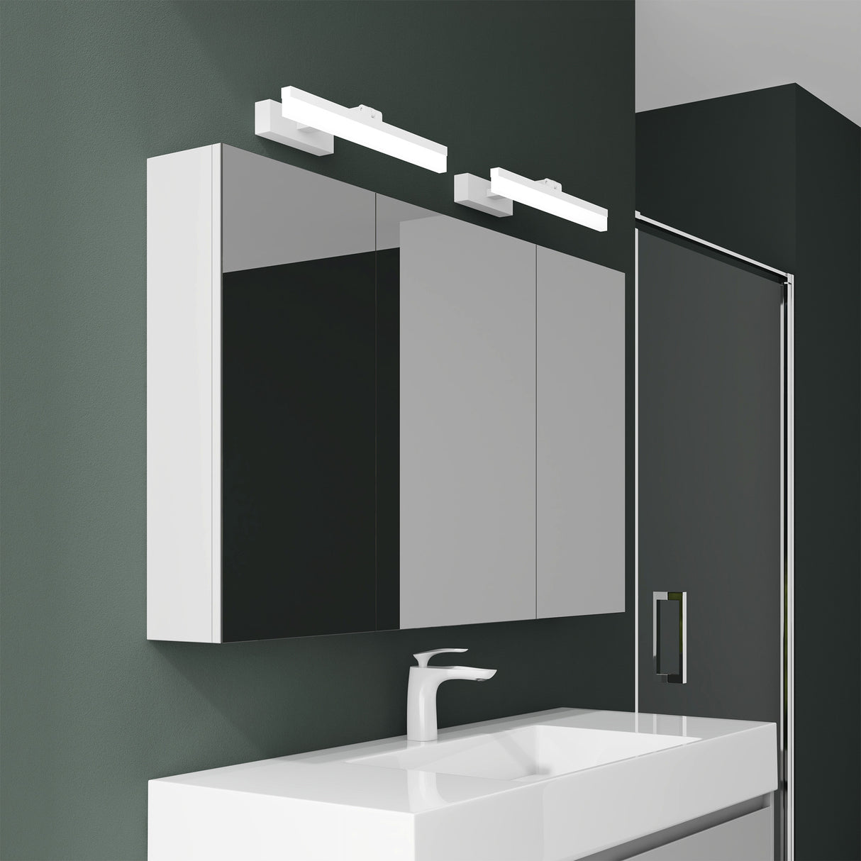 glasvilla Armadietto a Specchio con Lampada da Specchio LED per Bagno, Specchiera Bagno Mobilettto da Parete con Luce a Specchio Girevole a 180° Luxaris
