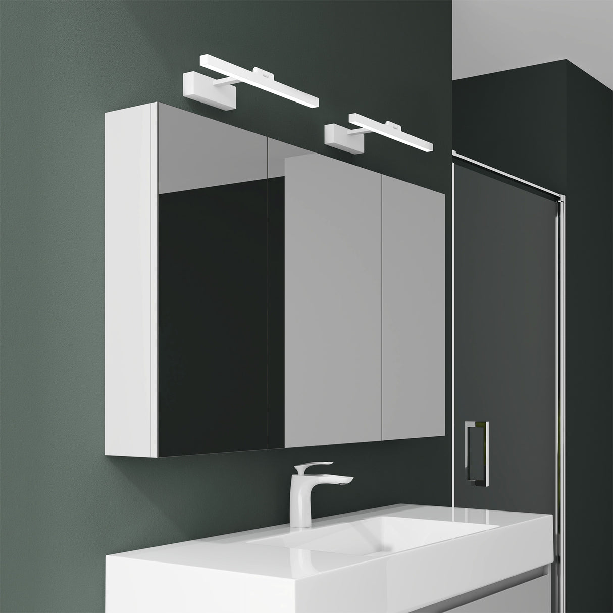 glasvilla Spiegelschrank mit Spiegellampe Badezimmerschrank Spiegelleuchte 180° Drehbar LED Badlampe Strahlenschön