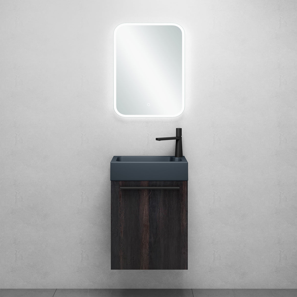 glasvilla Mobile Bagno Sospeso Include Lavabo da Minerale fuso Antracite opaco e Specchio LED Mobile da Bagno 46x26x63cm Pisa