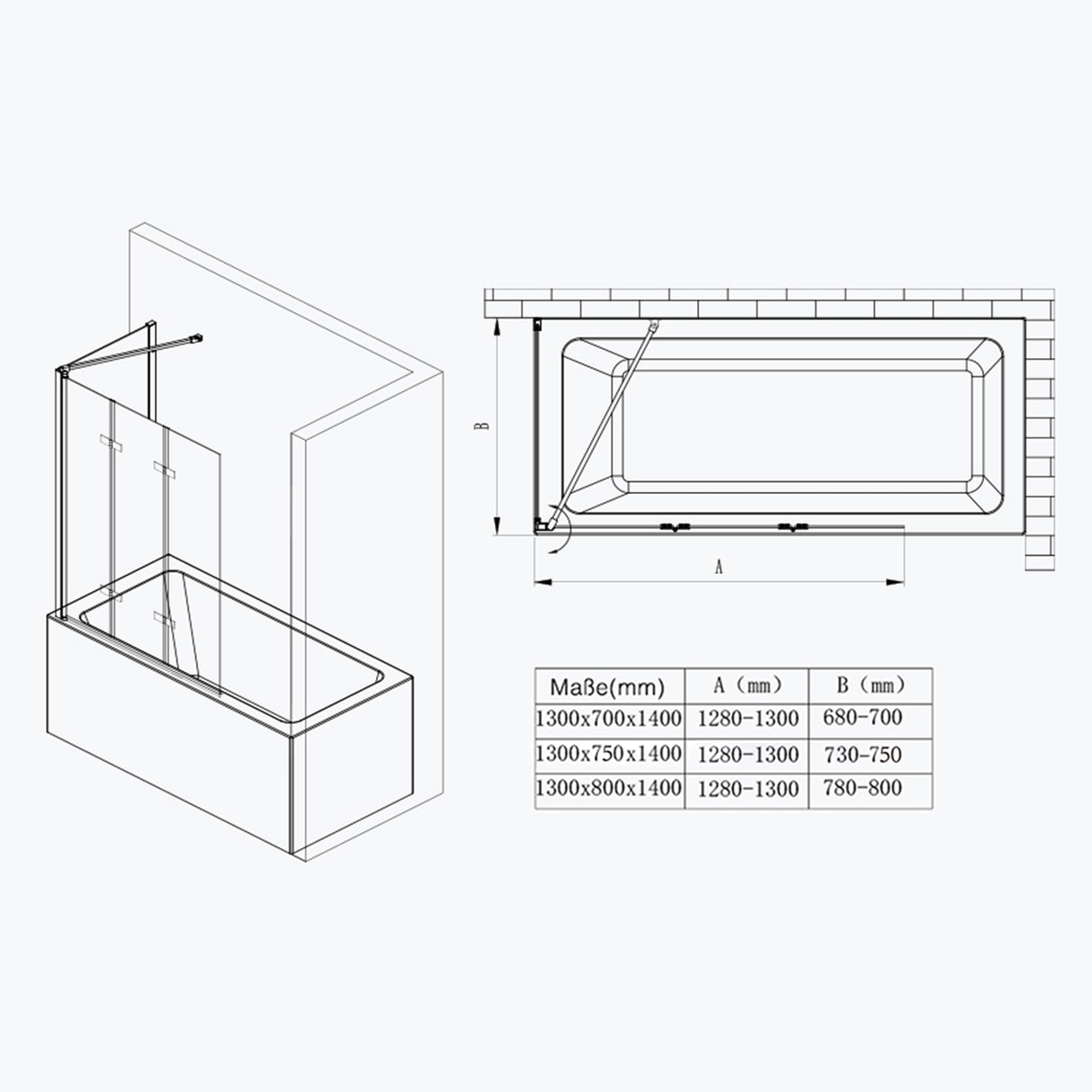glasvilla Duschwand para bañera pared de bañera mampara de bañera 6mm vidrio de seguridad con sellado NANO accesorio de bañera separación de bañera Cortona116