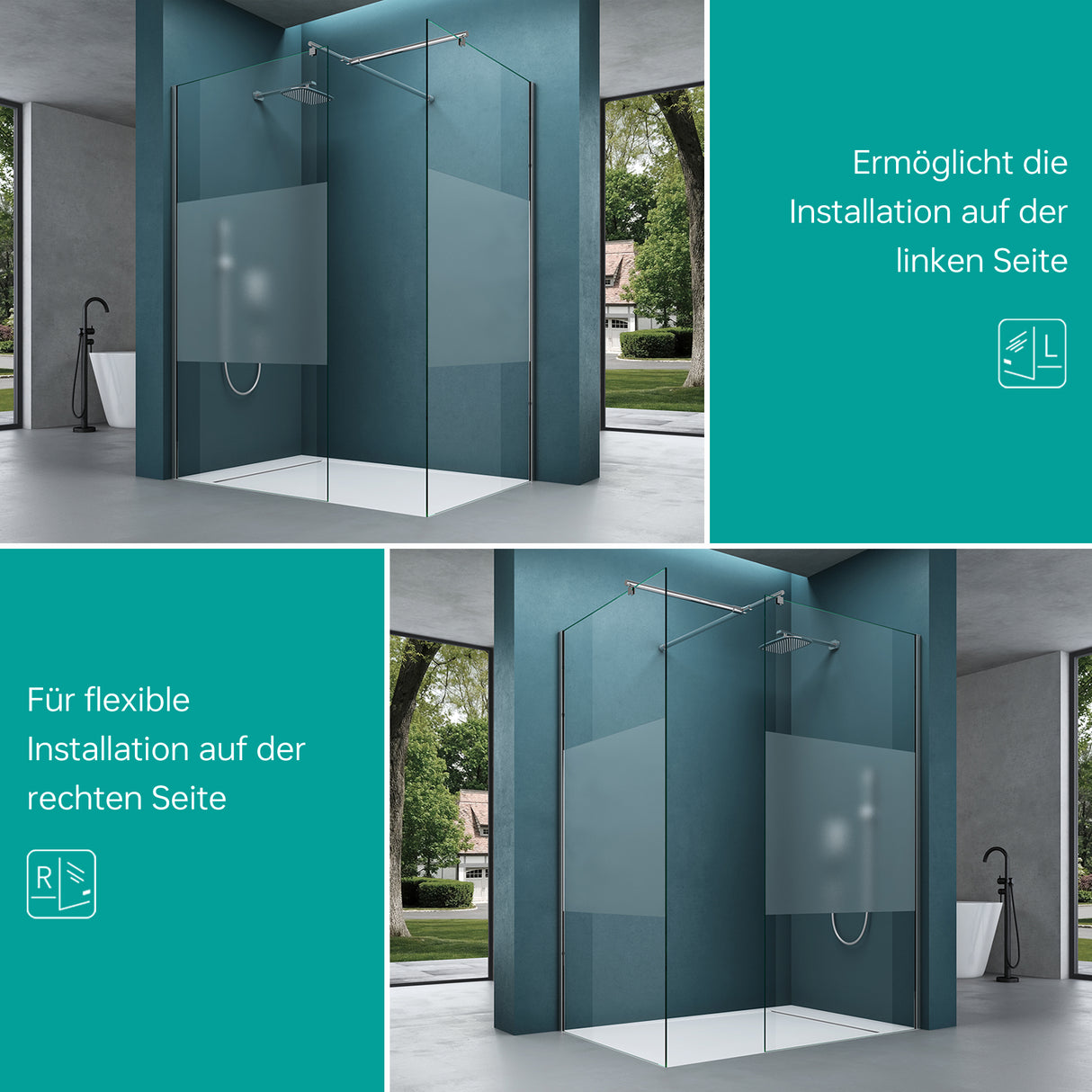 glasvilla Box Doccia Walk-In Due Lati Fissi, Parete Doccia in Vetro Trasparente 8mm di Sicurezza ESG con Rivestimento Nano, Cabina Doccia Bremen01K/MS-T