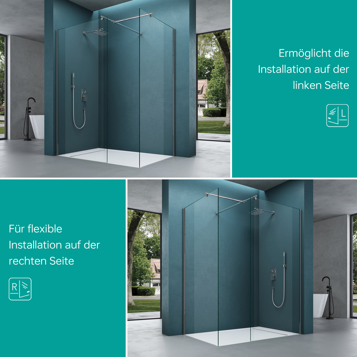 glasvilla Box Doccia Walk-In Due Lati Fissi, Parete Doccia in Vetro Trasparente 8mm di Sicurezza ESG con Rivestimento Nano, Cabina Doccia Bremen01K/MS-T