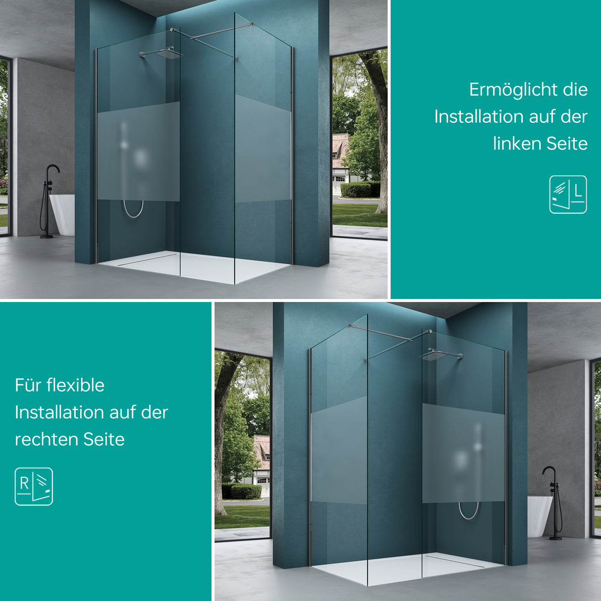 glasvilla Box Doccia Walk-In Due Lati Fissi, Parete Doccia in Vetro Trasparente 8mm di Sicurezza ESG con Rivestimento Nano, Cabina Doccia Bremen01K/MS-T