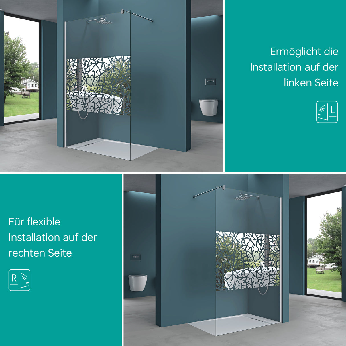 glasvilla Box Doccia Walk-In, Parete Doccia in Vetro 10mm ESG con Braccio di Sostegno e Rivestimento Nano Bremen2BL