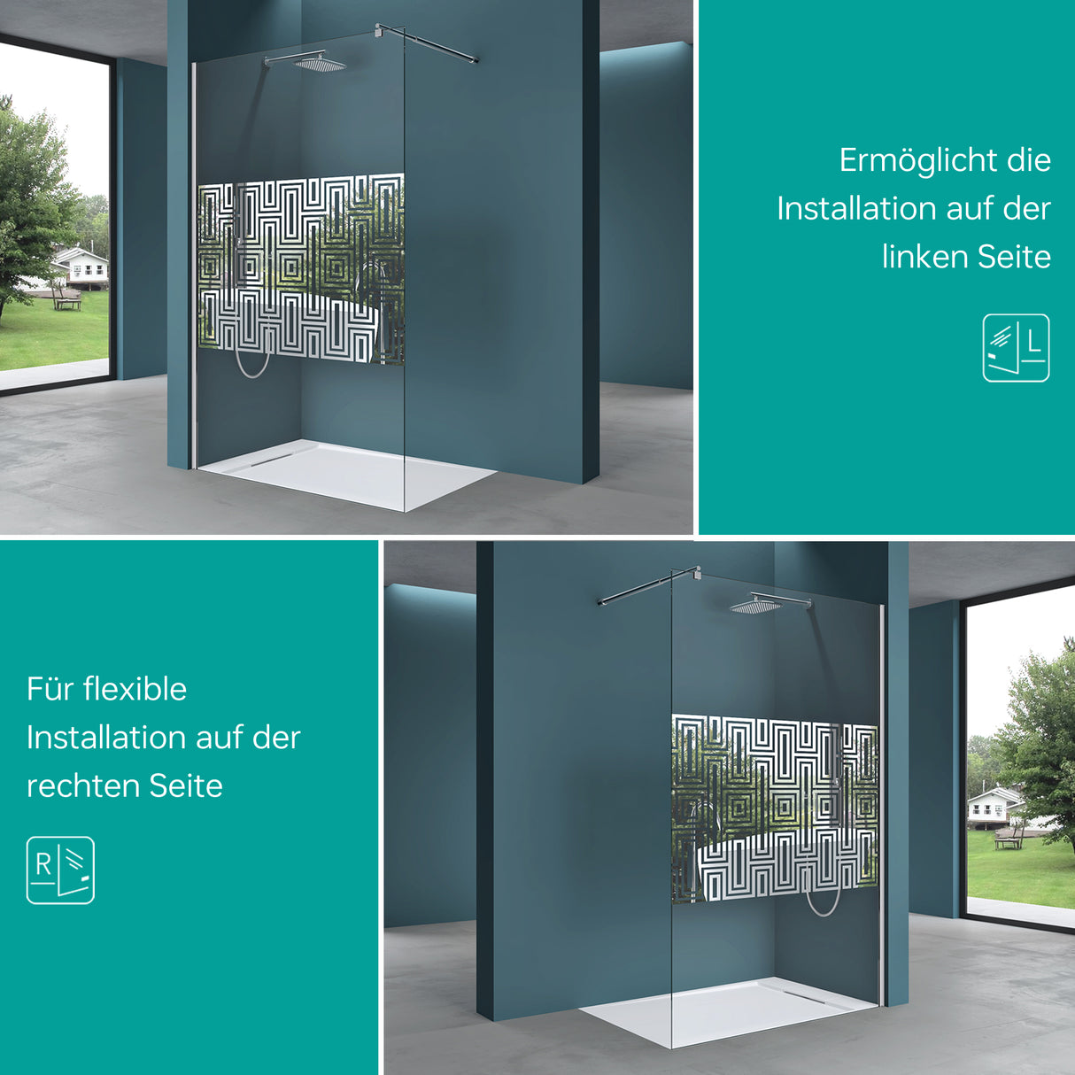 glasvilla Duschwand para ducha Duschabtrennung Walk-In ESG-Sicherheitsglas 10mm NANO Glas BRAM1&3 Bremen2DM
