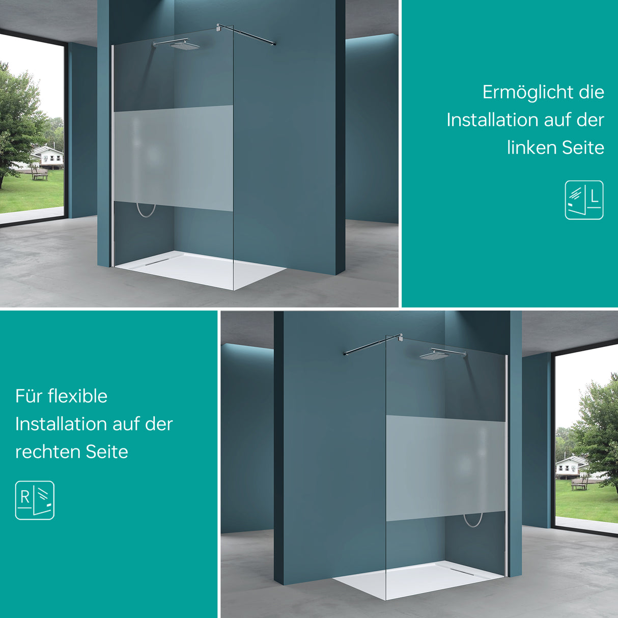 glasvilla Box Doccia Walk-In, Parete Cabina Doccia in Vetro 10mm di Sicurezza ESG con Rivestimento Nano Bremen2MS