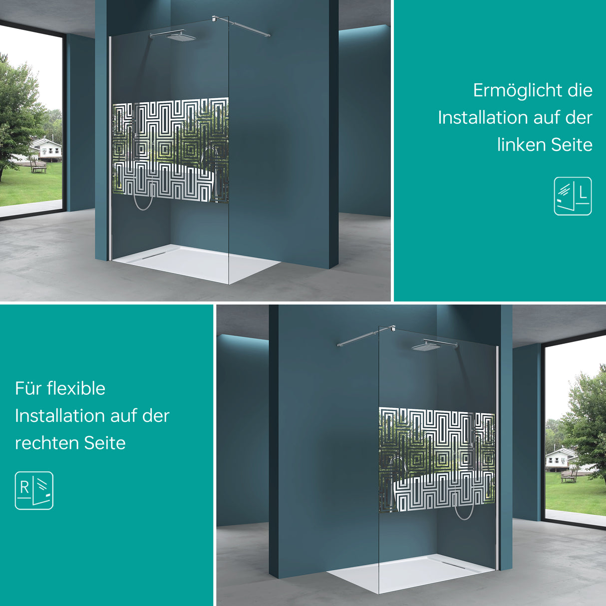 glasvilla Duschwand para ducha Duschabtrennung Walk-In ESG-Sicherheitsglas 10mm NANO Glas BRAM1&3 Bremen2DM