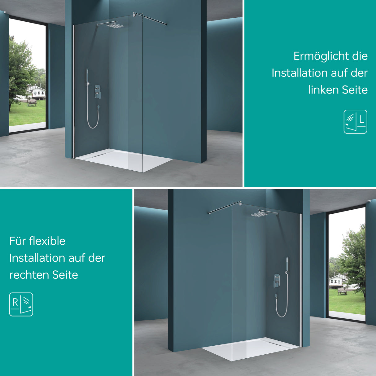 glasvilla Box Doccia Walk-In in Vetro 10mm Parete Doccia in Vetro di Sicurezza ESG con Rivestimento Nano Bremen2K