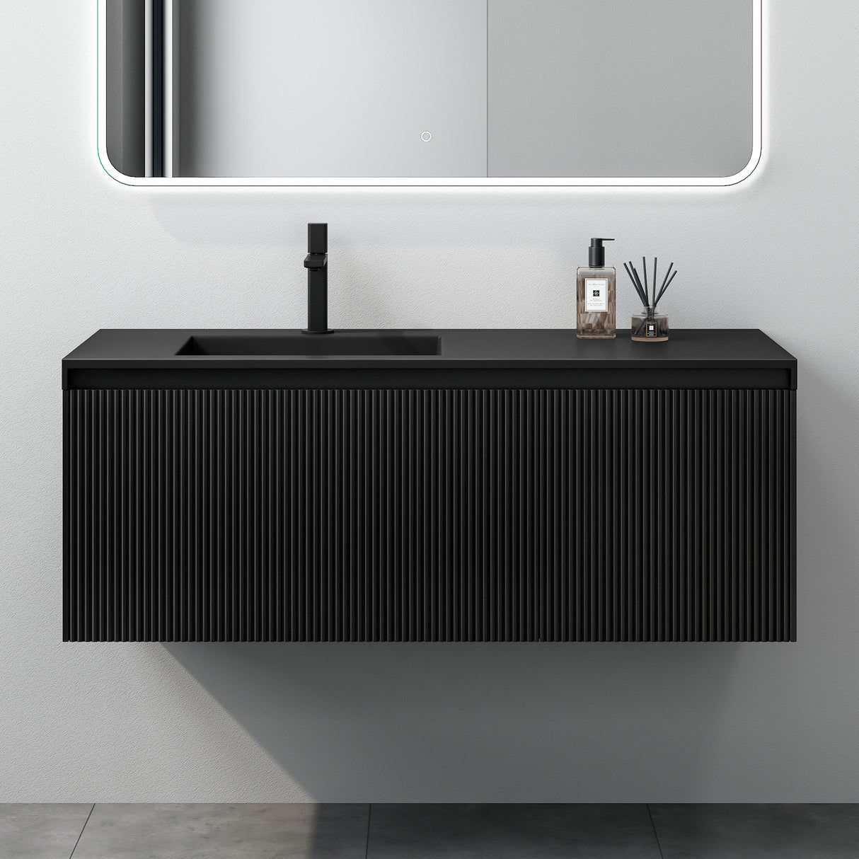 glasvilla Mobile Bagno Sospeso 120cm Mobiletto da Bagno con Cassetto di Soft-close Mobile da Bagno Include Lavabo Marmo fuso Santa