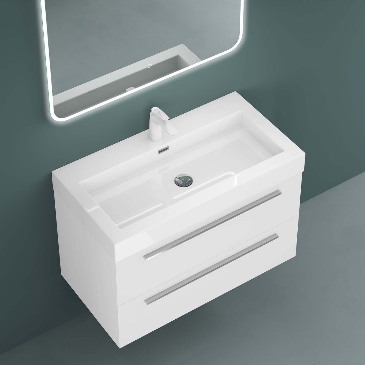 glasvilla Mobile Bagno Sospeso con Lavabo da Marmo Fuso Mobiletto per Bagno con Lavabo Quadratto