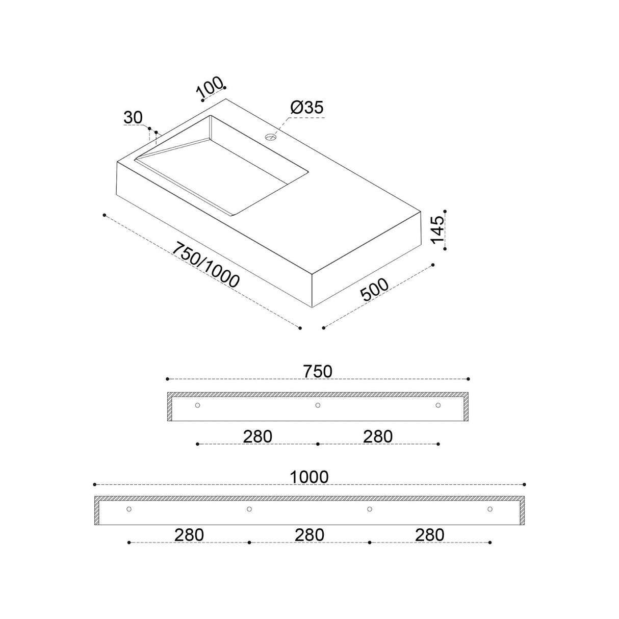 glasvilla Waschbecken Hängewaschbecken Aufsatzwaschbecken Mineralguss rechteckige Form Col11