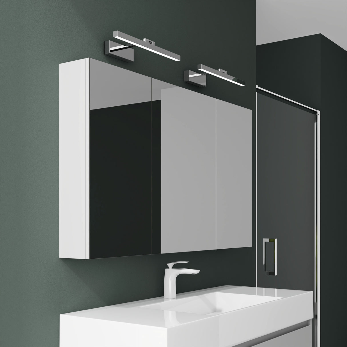 glasvilla Spiegelschrank mit Spiegellampe Badezimmerschrank Spiegelleuchte 180° Drehbar LED Badlampe Strahlenschön