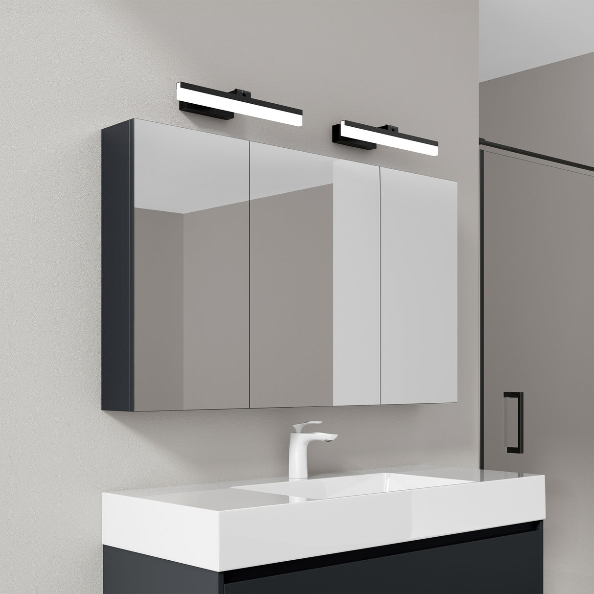 glasvilla Armadietto a Specchio con Lampada da Specchio LED per Bagno, Specchiera Bagno Mobilettto da Parete con Luce a Specchio Girevole a 180° Luxaris
