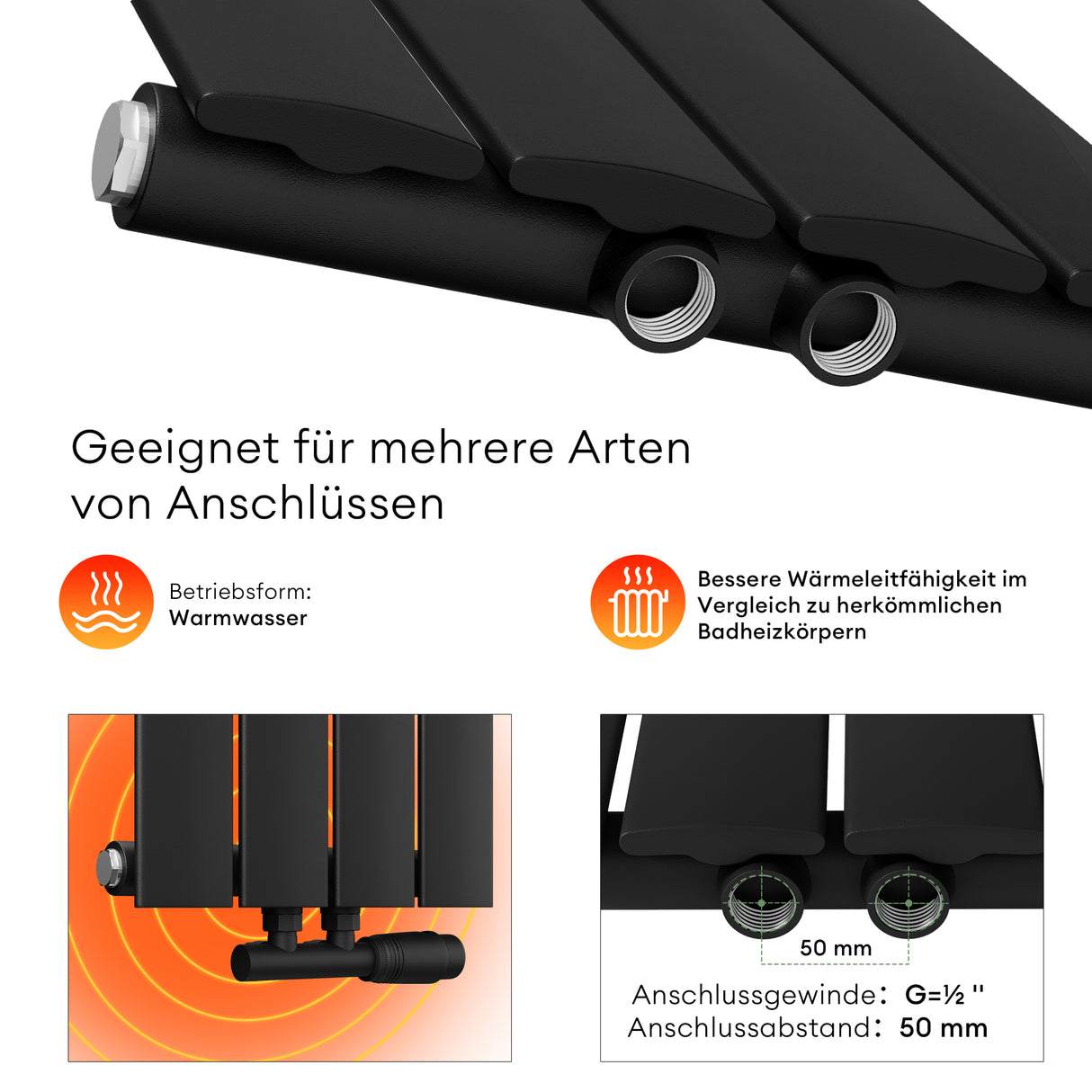 glasvilla Badheizkörper flach Mittelanschluss und Seitenanschluss Paneelheizkörper Badheizung Einlagig aus Stahl FV