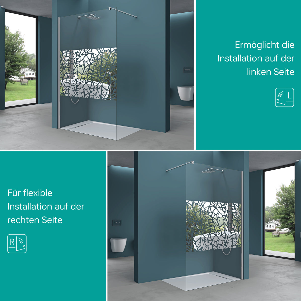 glasvilla Box Doccia Walk-In, Parete Doccia in Vetro 10mm ESG con Braccio di Sostegno e Rivestimento Nano Bremen2BL