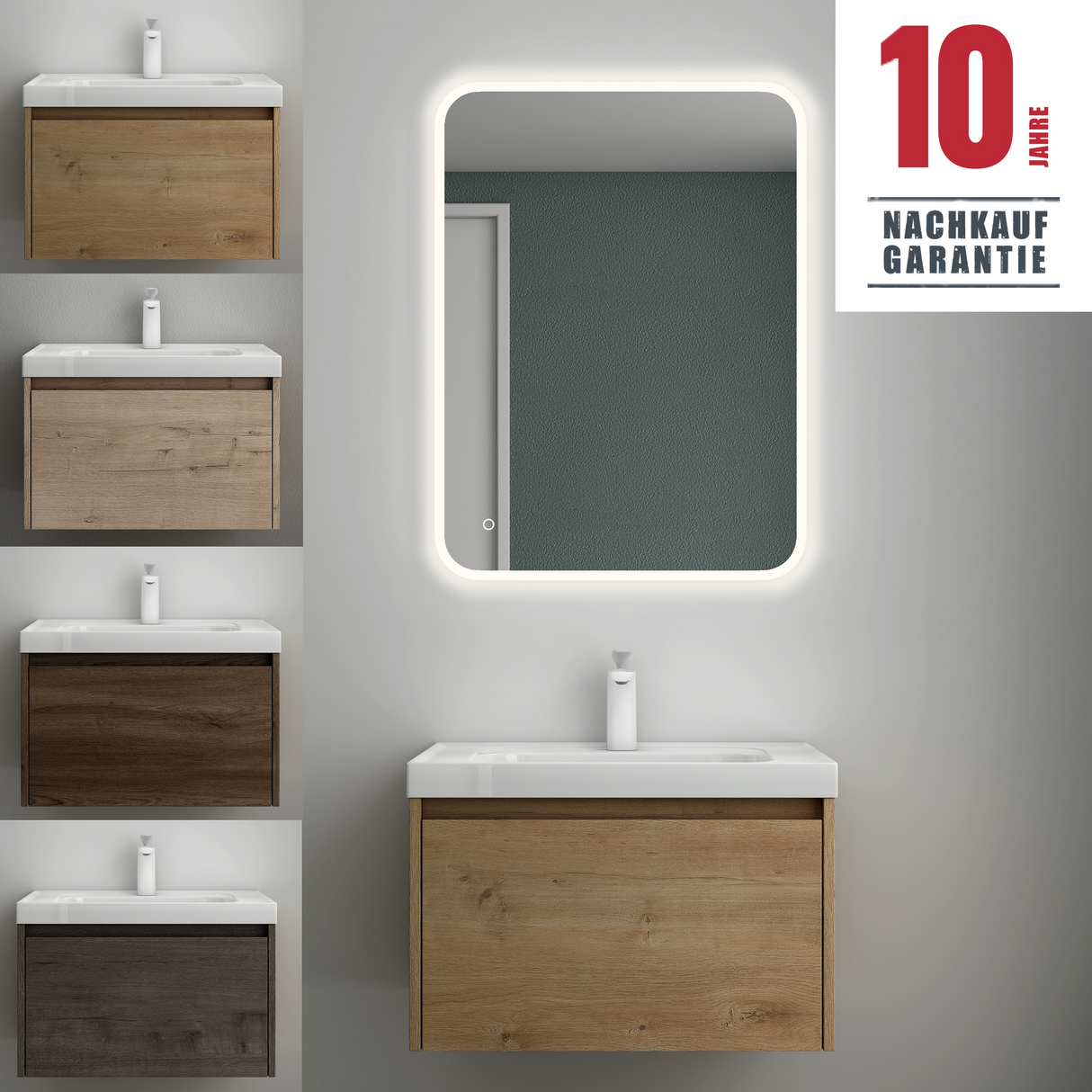 glasvilla Mobile Bagno Sospeso con Lavabo Mobiletto da Bagno con Lavabo da Marmo fuso Salerno