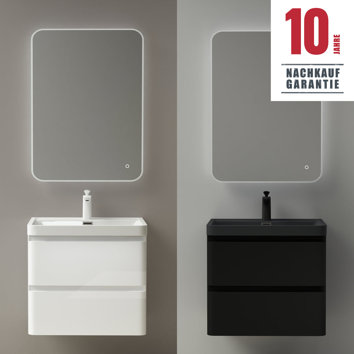 glasvilla Mobile Bagno Sospeso, Mobile da Bagno con Cassetto a Chiusura Soft-Close e Lavabo da Marmo fuso, Lucca
