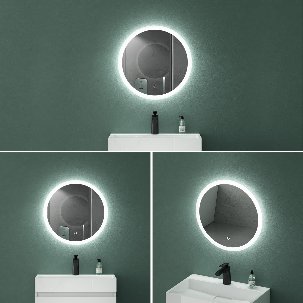 Miroir mural de salle de bain Glasvilla Miroir lumineux rond à LED Miroir de salle de bain à LED avec interrupteur tactile, couche antibuée Miroir LED 05