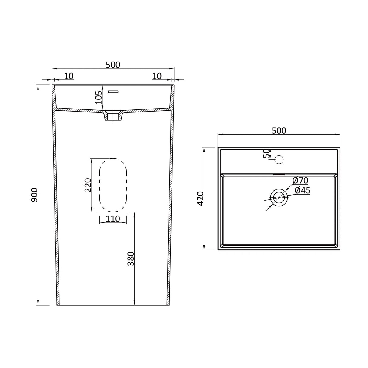 glasvilla Design Standwaschbecken freistehend Col34 aus Mineralguss Waschtisch