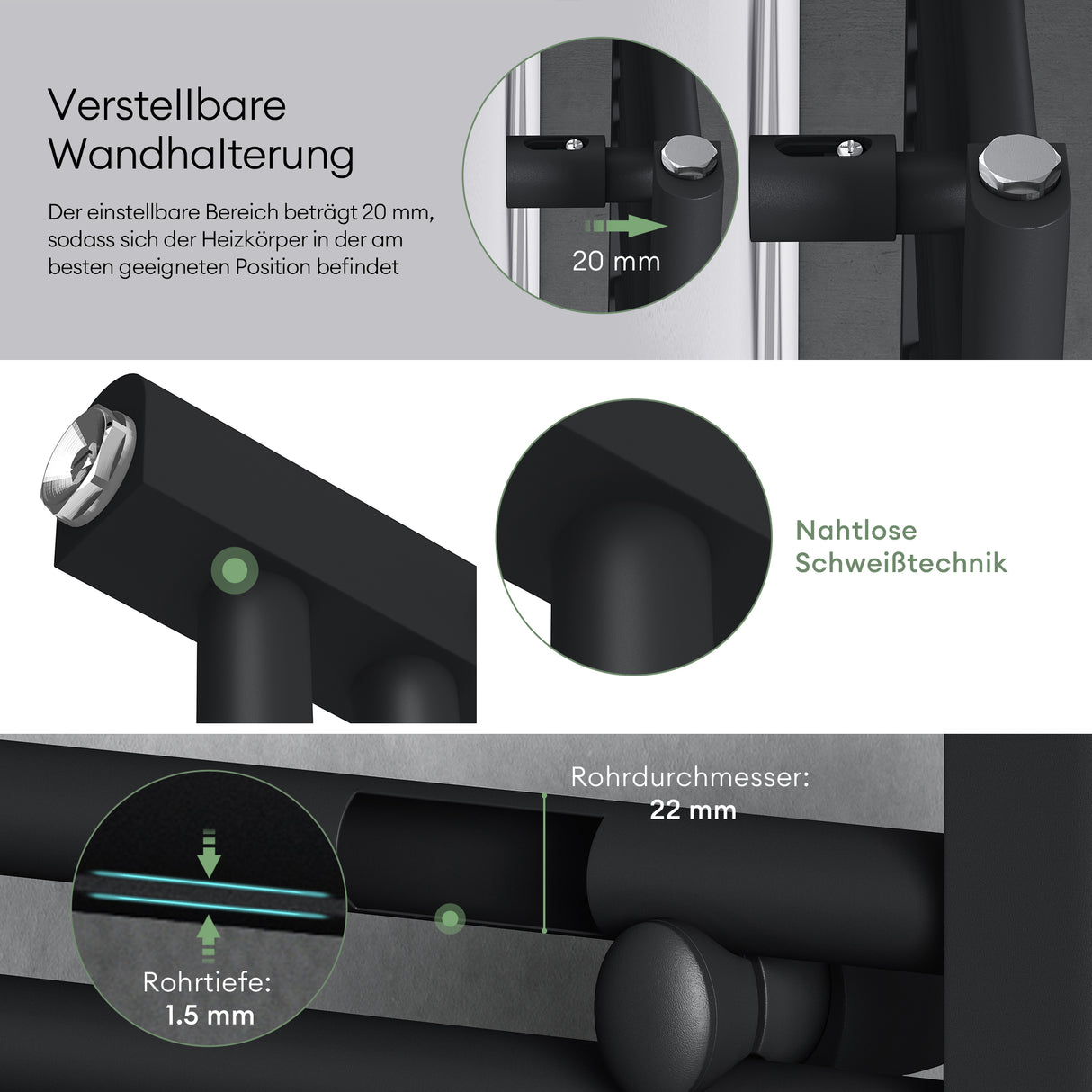 glasvilla Radiatore Piatto da Bagno Radiatore Scaldasalviette Termoarredo da Bagno Radiatore Tubolare per il Riscaldamento del Bagno RHE