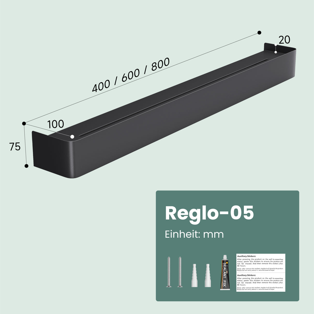 glasvilla Duschablage zum Bohren oder Kleben, Duschregal mit Haken, Badablage zur Wandmontage, Badezimmer Organizer Reglo-05