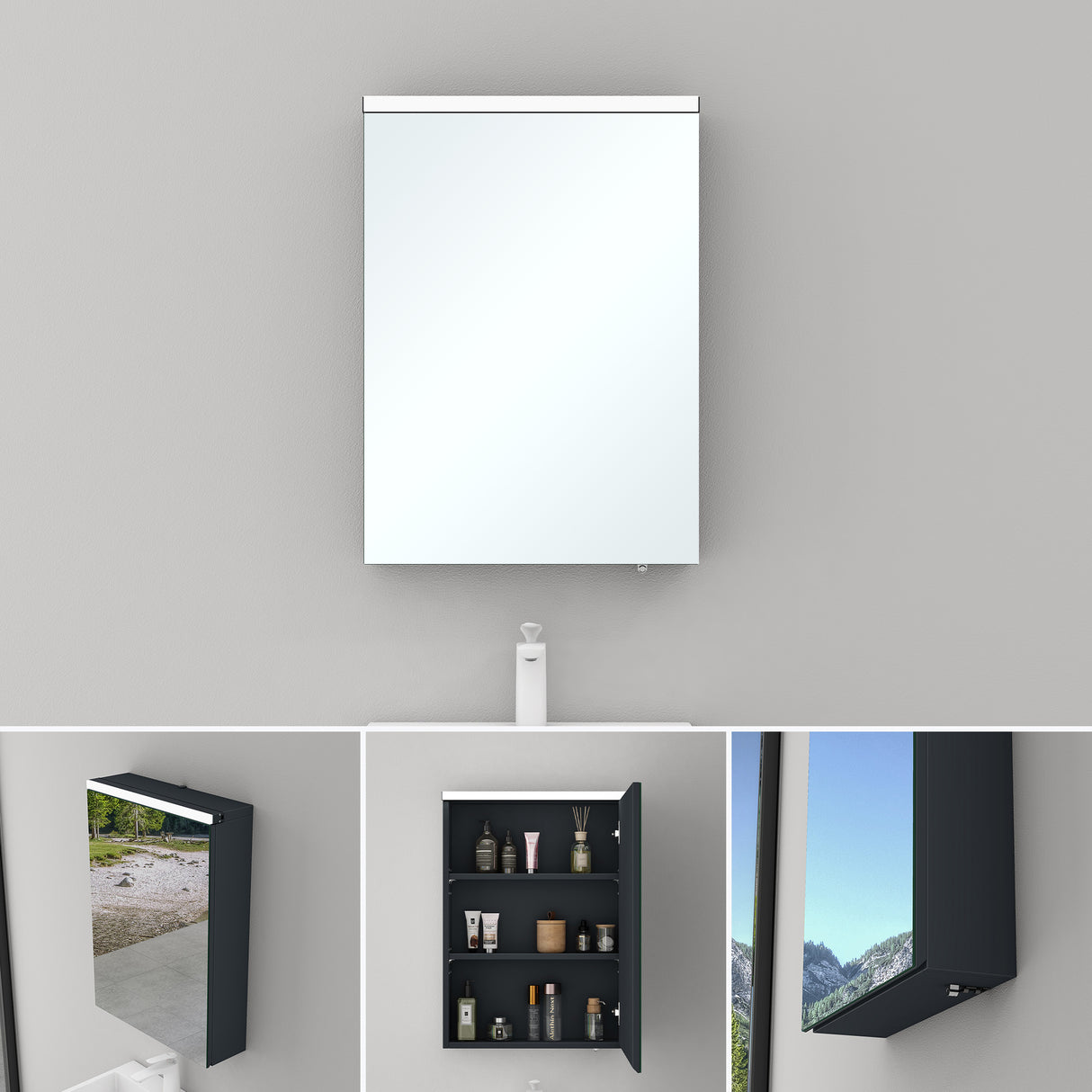 glasvilla Armadietto a Specchio con Luce Specchio con Pensile per Bagno con Luce LED Mobiletto da Bagno a Muro con Specchio Spiegelschrank-03