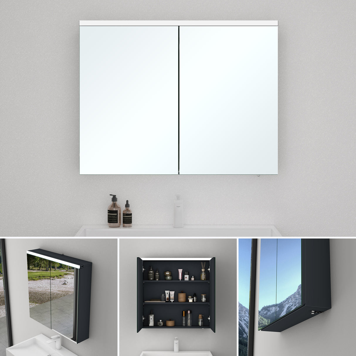 glasvilla Armadietto a Specchio con Luce Specchio con Pensile per Bagno con Luce LED Mobiletto da Bagno a Muro con Specchio Spiegelschrank-03