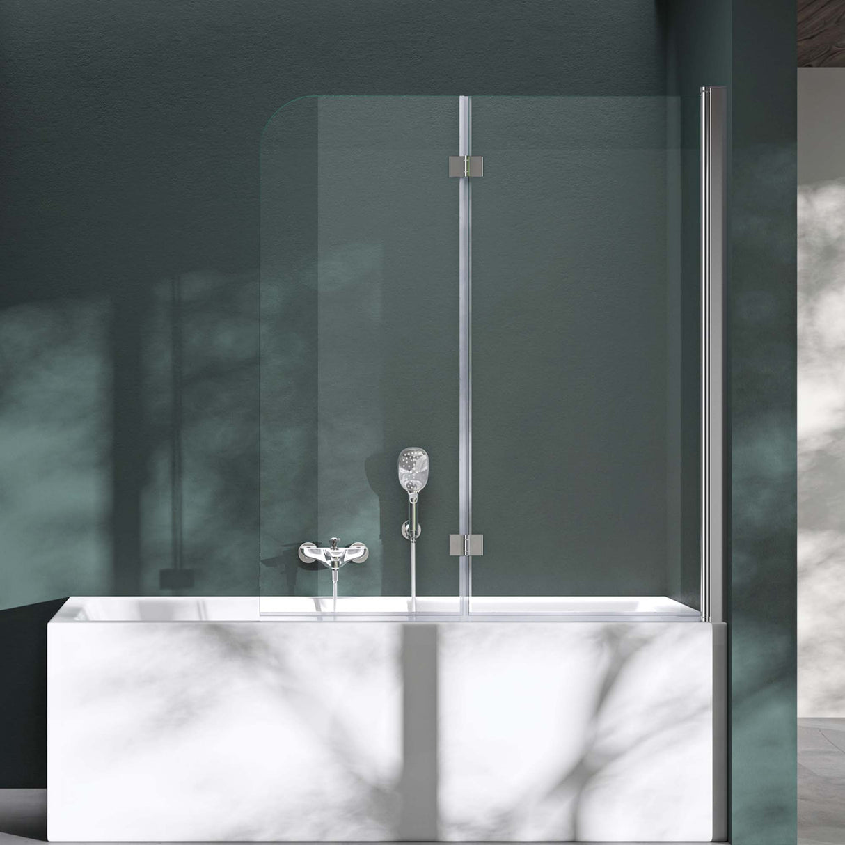 glasvilla Parete Vasca da Bagno Doccia, Parete Sopravasca 120x140cm in Vetro di Sicurezza Apertura 180° con Nano Rivestimenti Cortona1408