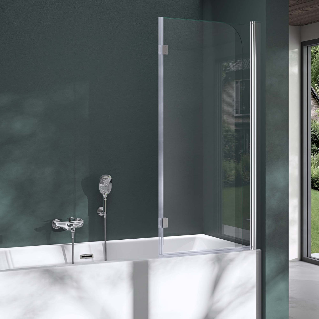 glasvilla Parete Vasca da Bagno Doccia, Parete Sopravasca 120x140cm in Vetro di Sicurezza Apertura 180° con Nano Rivestimenti Cortona1408